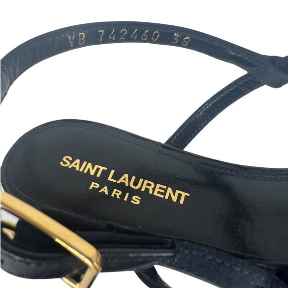 Yves Saint Laurent Navy Blue Sandals with Gold Accents - Picture 13 of 15